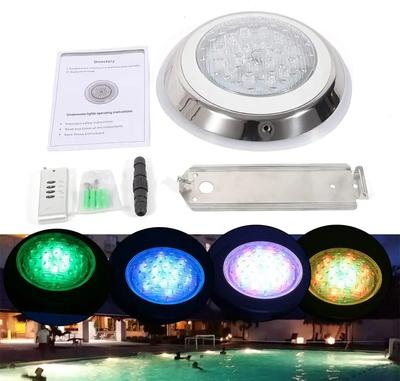 Lumière de piscine 12V 54W LED RGB à changement de couleur sous-marine IP68 avec télécommande (Coque en Acier Inoxydable 54W)