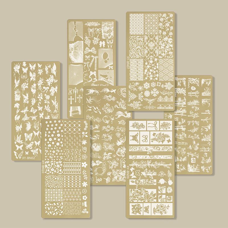 12X6Cm Golden Rectangular Nail Stamping Plates Bowknot Butterfly Flower Fireworks Designs Nail Art Template For Diy Nail Decor