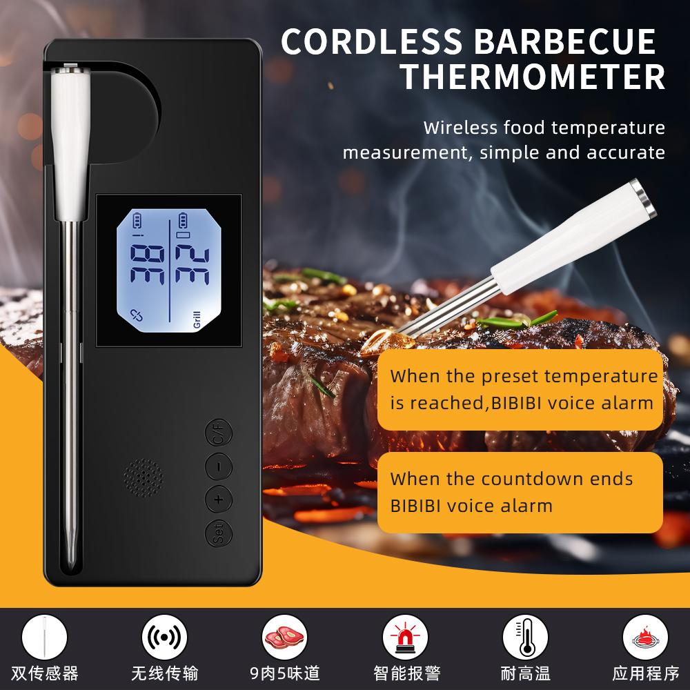 Mat Biff Trådlös Matlagningstermometer APP Bluetooth Kötttermometer Kök Grill Ugn Grilla Fjärr Temperaturövervakning