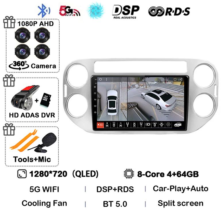 Android 14 Carplay Auto Car Radio For VW Volkswagen Tiguan 1 NF 2006 2008-2013 2014 2015 2016 Multimedia GPS Video Player Stereo