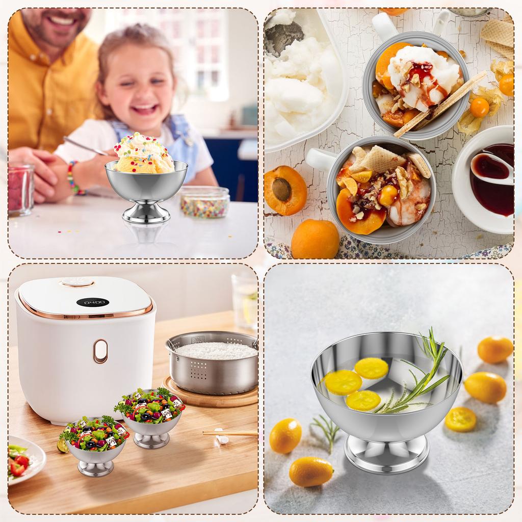 4Pcs Stainless Steel Ice Cream Bowl with 4 Forks 250ml Dessert Goblet Pudding Cup Sundae Cup Salad Bowl Kitchen Party Tableware
