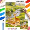 Oil painting DIY digital painting handpainted cute deer river picnic basket landscape living room hallway decorative wall hanging