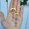 Nouveaux Boucles d'Oreilles Pendantes Charme Rétro Acier Inoxydable Couleur Dorée Croissant de Lune Étoile Améthyste Irrégulière pour Femmes Bijoux Magiques Bohèmes
