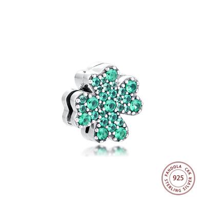 Authentic 925 Sterling Silver Pave Four-Leaf Clover Clip Charms Beads DIY Jewelry Making Fits Reflexions Charm Bracelet 2020 New