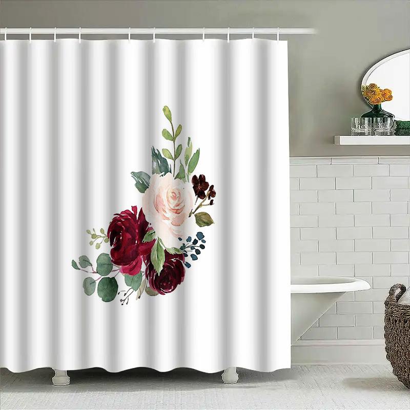 Floral Shower Curtain Botanical Roses Greenery Washable Bathroom Decor Vintage Farmhouse Style Modern Fabric Shower Curtain Set