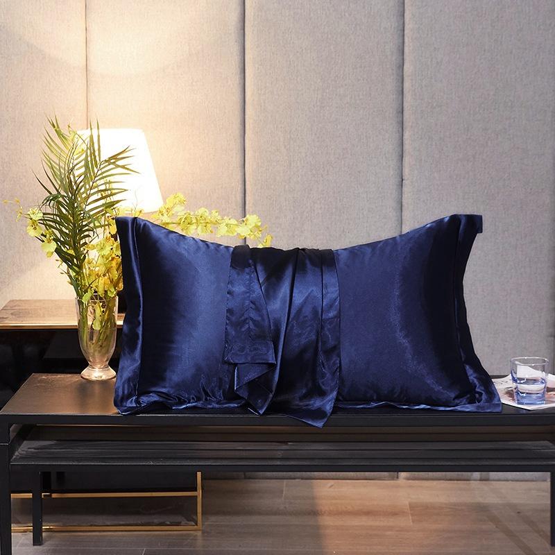 Solid Color Double-sided Silk Pillowcase Mulberry Silk Ice Silk Beauty Pillowcase Single Silk Wide-edge Pillowcase