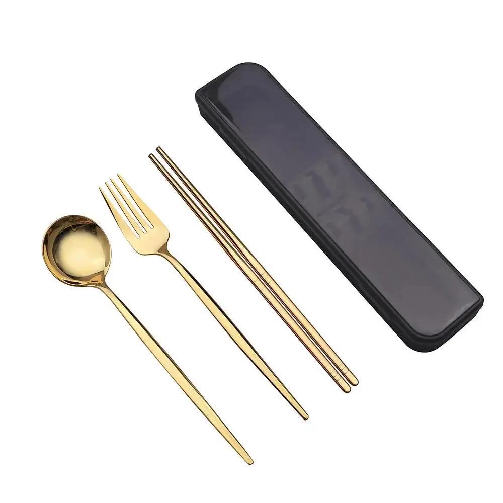 New Spoon Fork Chopsticks Set Storage Box Tableware Coffee Snack Fruit Dessert Portable Spoon Fork Chopstick Set Stainless Steel