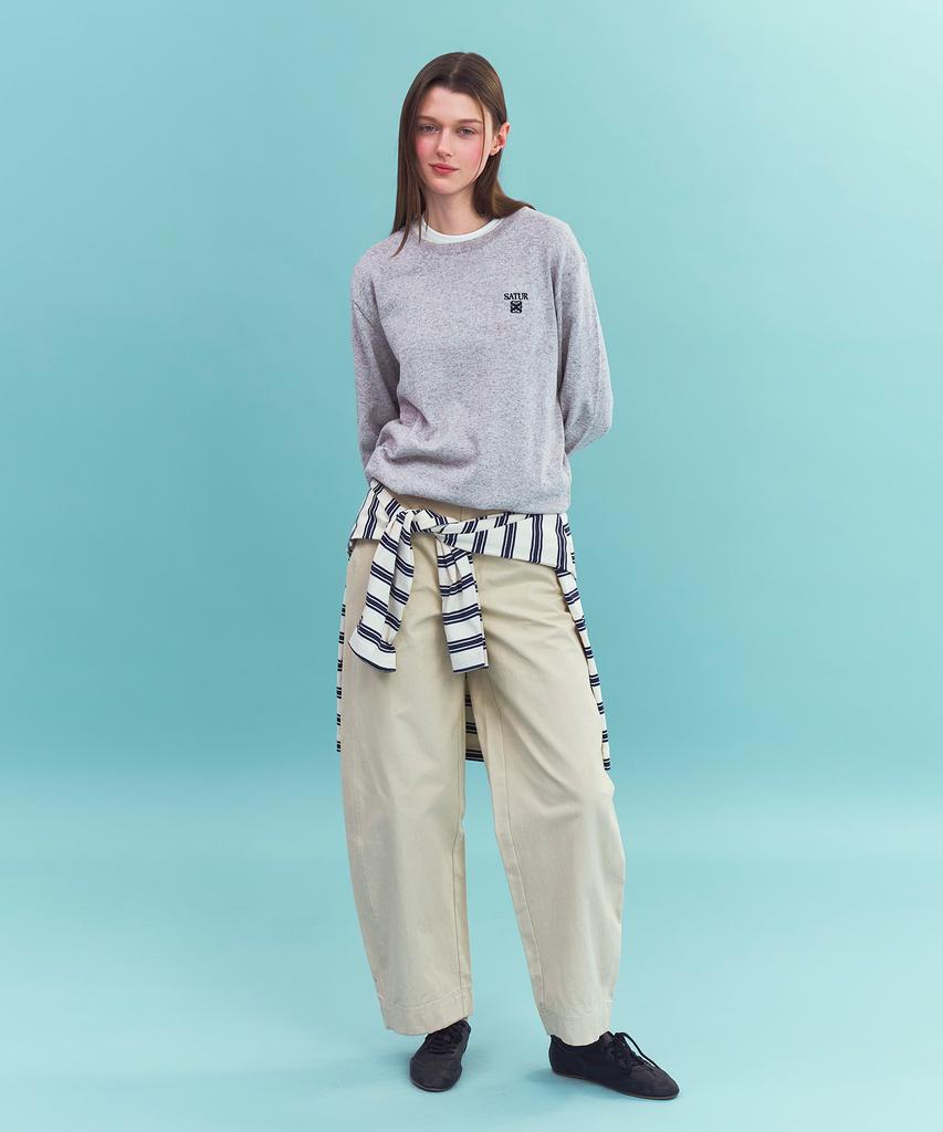 Seteo (W) Belted Cotton Barrel Fit Pants Beige