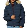 Women's Jacket Puffer Hooded Faux Fur Removable Navy Blue