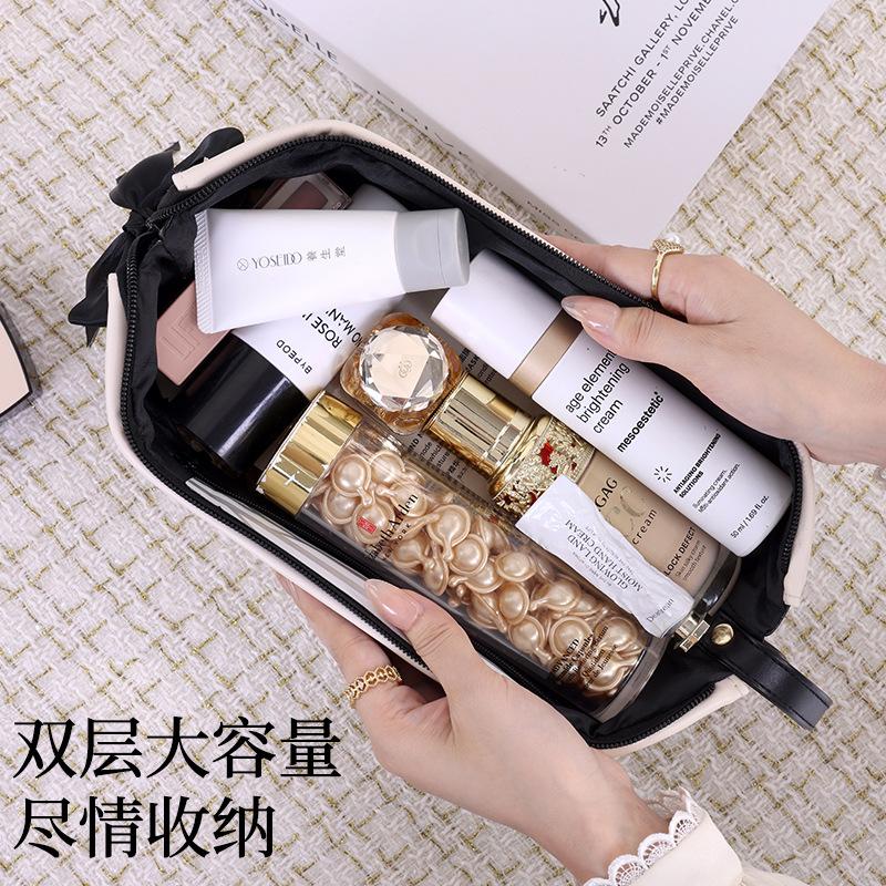 Steel Brace Makeup Bag Double-layer Large Capacity Travel Portable Compartment Layered Makeup Storage Bag