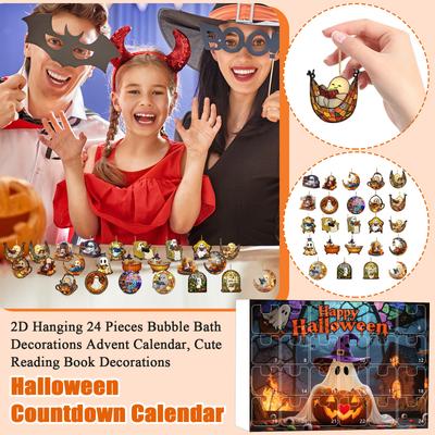 Halloween Countdown Calendar,Hanging 24 Pieces Bubble Bath Decorations Advent Calendar, Cute Reading Book Decorations For Party Holiday Decorations