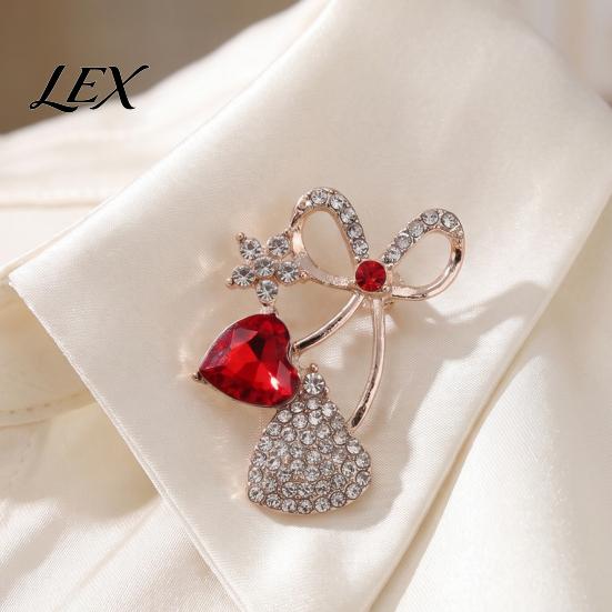 Rhinestone Bow Brooch Bling Pin, Love Heart Bowknot Lapel Women Jewelry Accessory for Dresses Coats Sweaters Pin