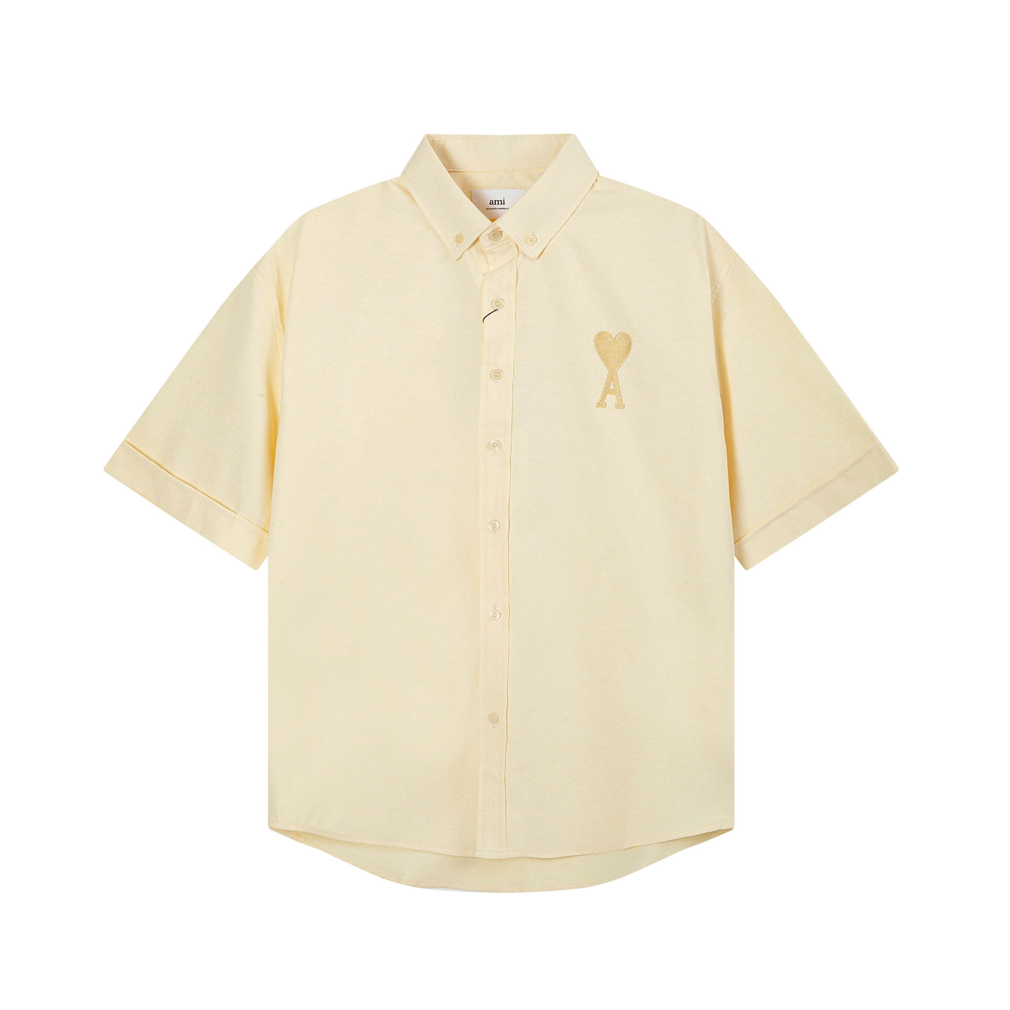 

AMI Classic Autumn Chest Same Color Heart Embroidered Casual Cotton Solid Color Short Sleeved Shirt XL