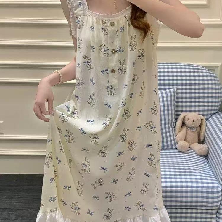 [With chest pad] Pure desire girl nightdress with chest pad summer women's pajamas, new models can be worn outside casual loungewear