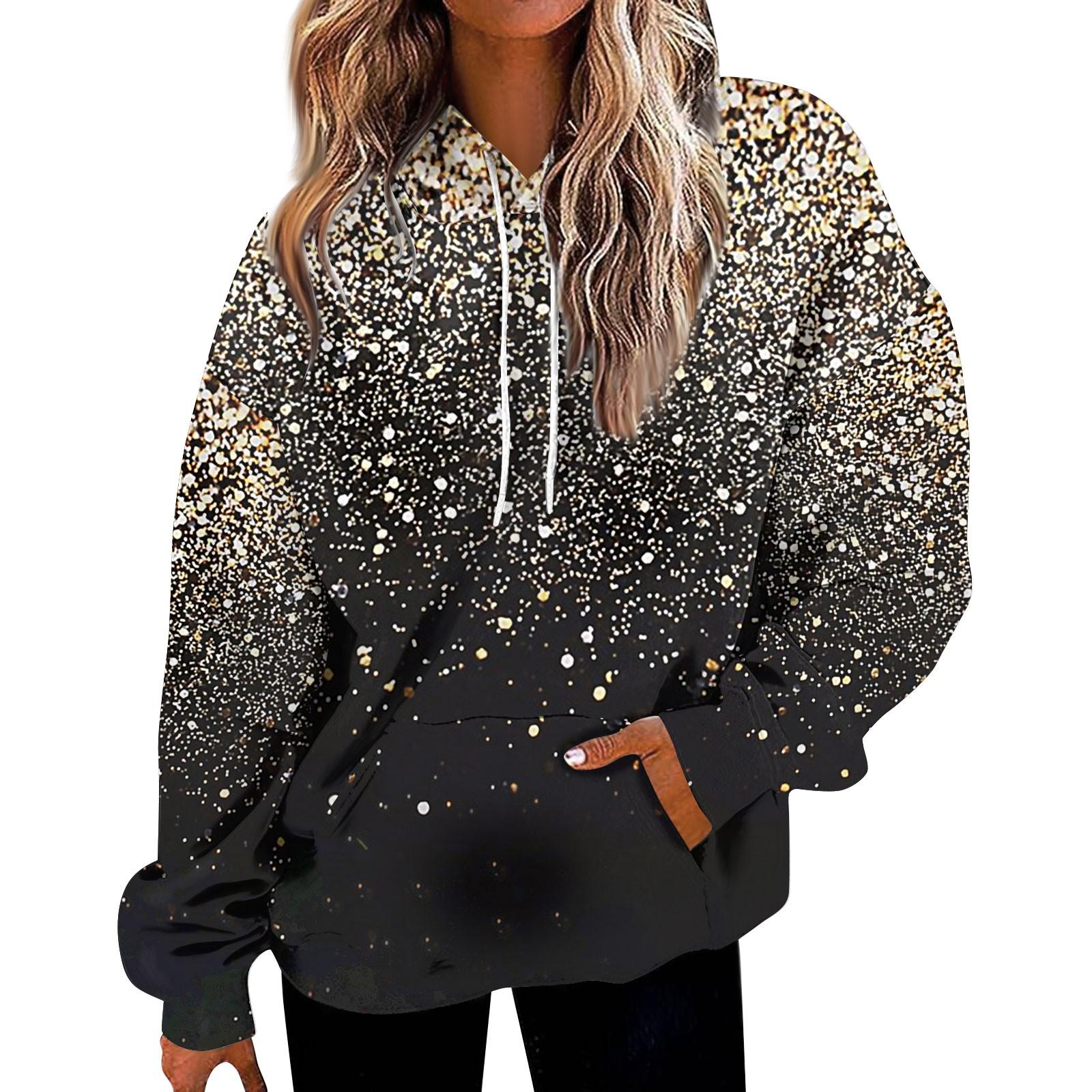 

Женская модная толстовка с принтом, повседневная толстовка с капюшоном и карманами XL золотой