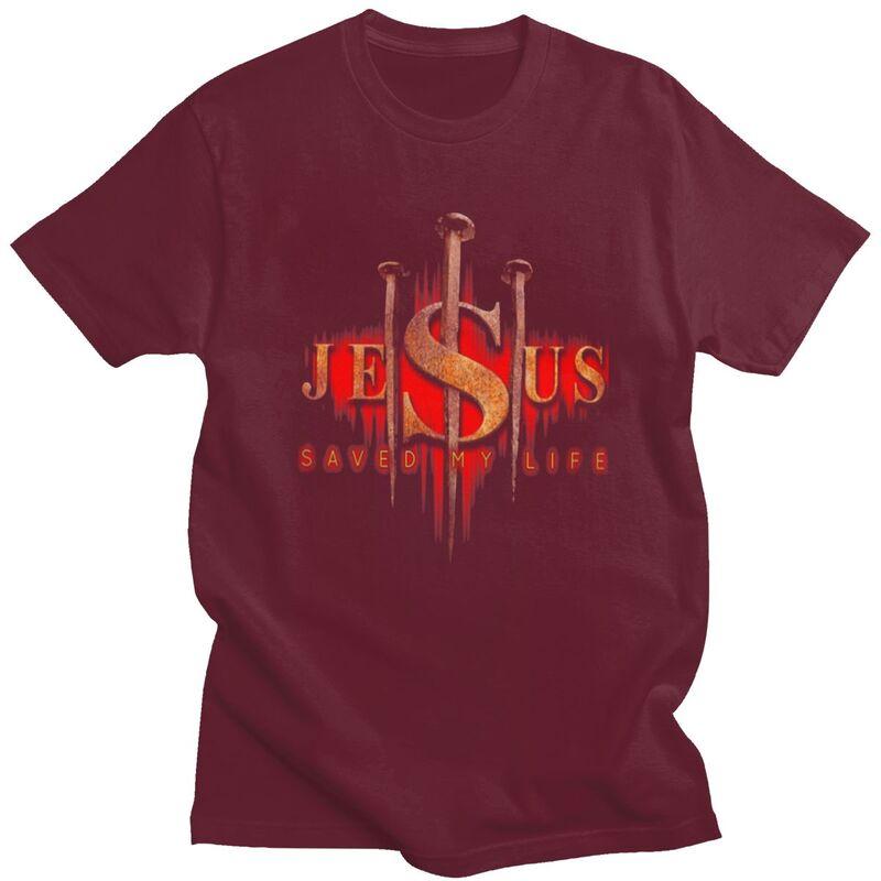 Individuelle Coole Jesus Hat Mein Leben Gerettet T-Shirts Herren 100% Baumwolle T-Shirts Christlicher Religiöser Glaube T-Shirt Kurzarm Mode T-Shirt