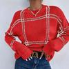 Europäischer & Amerikanischer Karomuster Farbblock Rundhals Pullover Strickware für Damen - Herbst/Winter Stil
