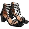 Shoetopia Patent Multi Cross Strap Black Block Heeled Sandals For Women & Girls /Uk3