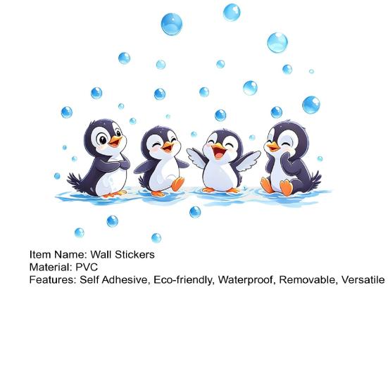 Pinguin Wandaufkleber, Niedliche 4 Glückliche Pinguine Bade-Deko, Selbstklebende Abnehmbare Wandsticker für Badezimmer, Kinderzimmer & Duschwandkunst