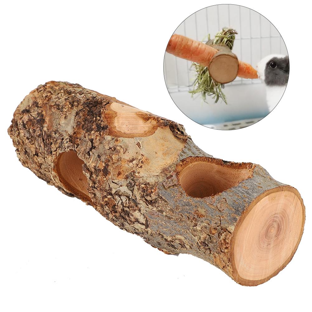 Natural Applewood Pet Feeding Stand Food Rack Feed Tree Teeth Grinding Toy for Rabbit Cavy Small Animal