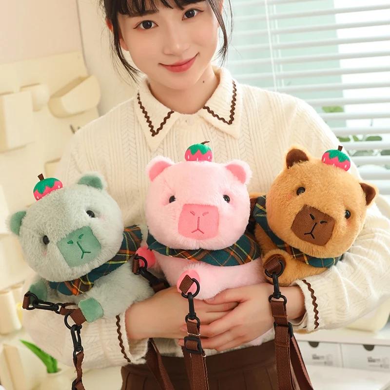 Kawaii Capybara Plush Backpack Cute Animal Fuzzy Phone Bag Brown Capibara School Bag Kids Birthday Gift