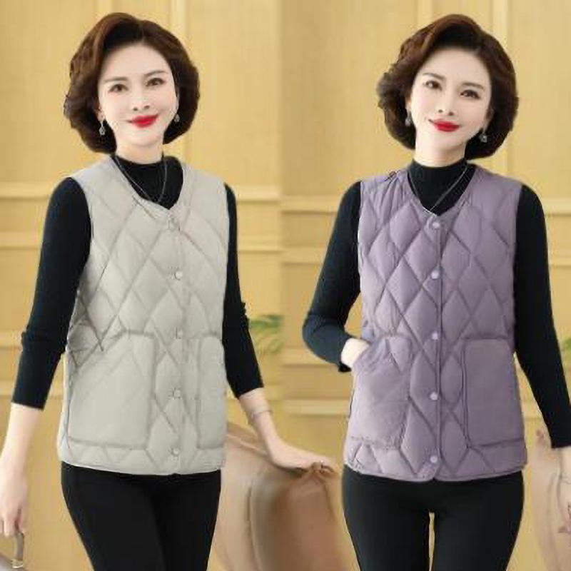 Middle Aged Women's Autumn Fashion Mother's Winter Lightweight Sleeveless Waistcoat Jacket