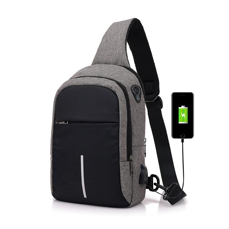 Oblique Span Chest Bag, Men's USB Rechargeable Backpack, Single Shoulder Chest Bag, Leisure Travel, Water-proof Commuter Backpack.
