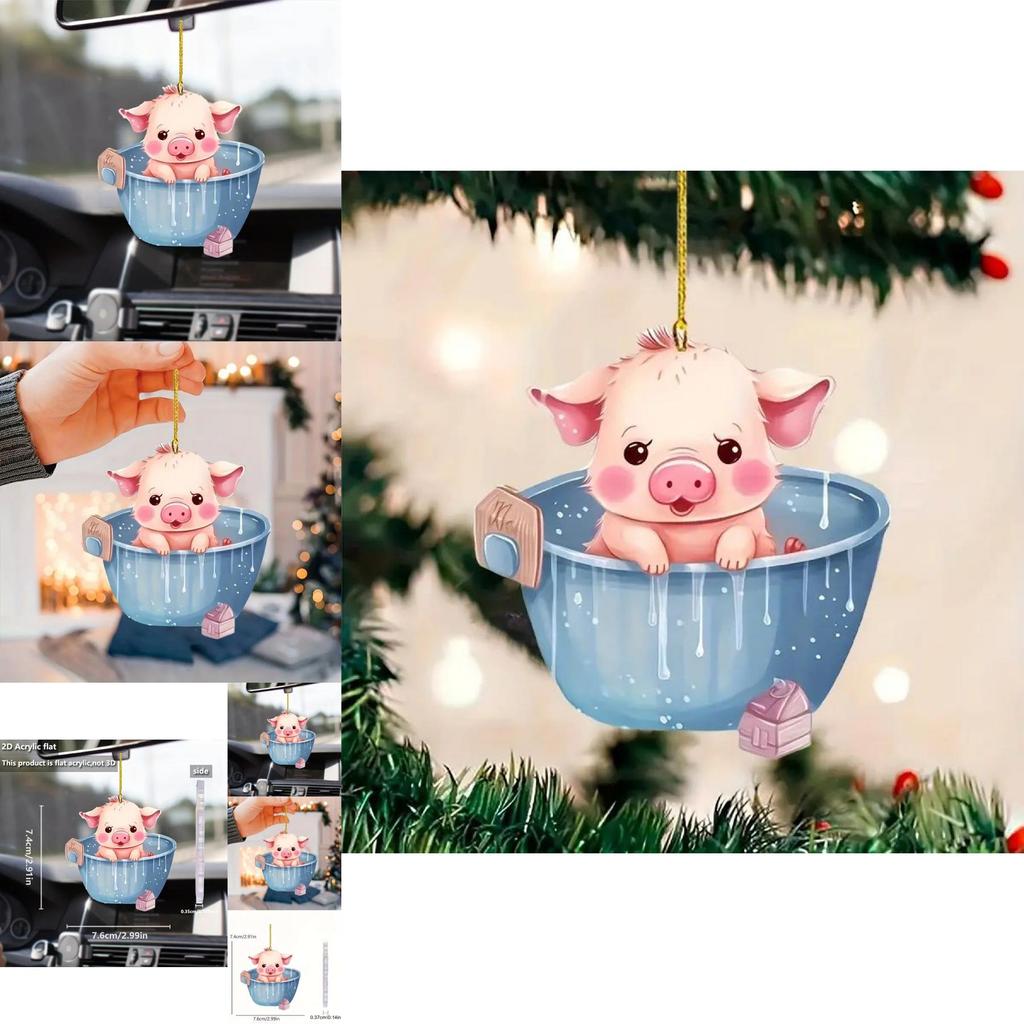 Adorable Acrylic Cartoon Pig Bucket Pendant For Car Interior Decoration Unique Design