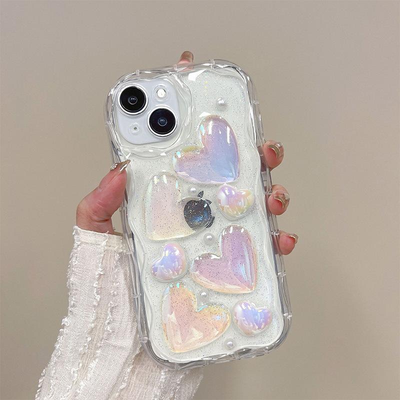 

Glitter Colorful Laser Love Phone Case for Apple 17 Promax Precision Hole Full Cover for IPhone 15 Wave Pattern For iPhone 7/8/SE 2020
