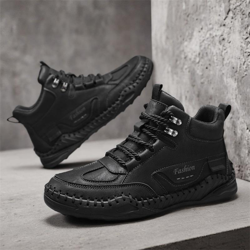 

38-48 Мужские Ботинки Большого Размера Ручной Прошивки Кожаные Мужские Ботинки Спилок Повседневная Кожаная Обувь Мужские Ботильоны 47 чёрный