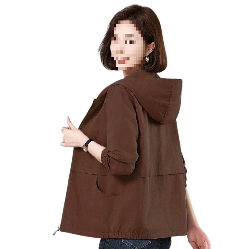Women's Plus Size Hooded Short Jacket - Casual Spring/Autumn Outerwear for Middle-Aged Women