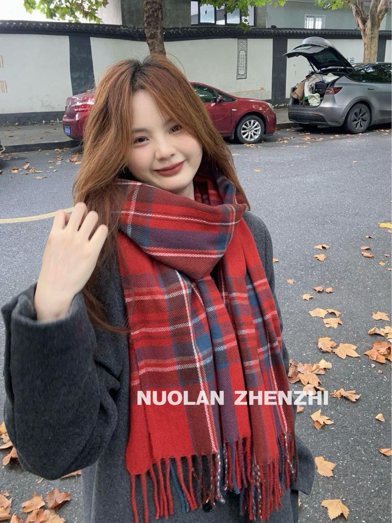 Plaid Korean-Style Women's Winter Scarf - Warm Imitation Cashmere Snood