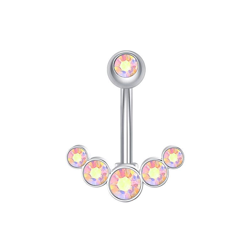 Stainless Steel Inlaid Diamond Navel Ring 5 Diamond Navel Nails Inverted Navel Buckle Puncture Jewelry