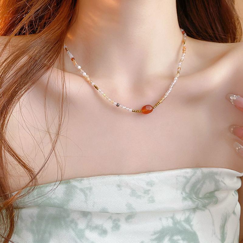 Stone Pearl Butterfly Necklace Fashion Retro Premium Clavicle Chain Personality Ethnic Style Jewelry