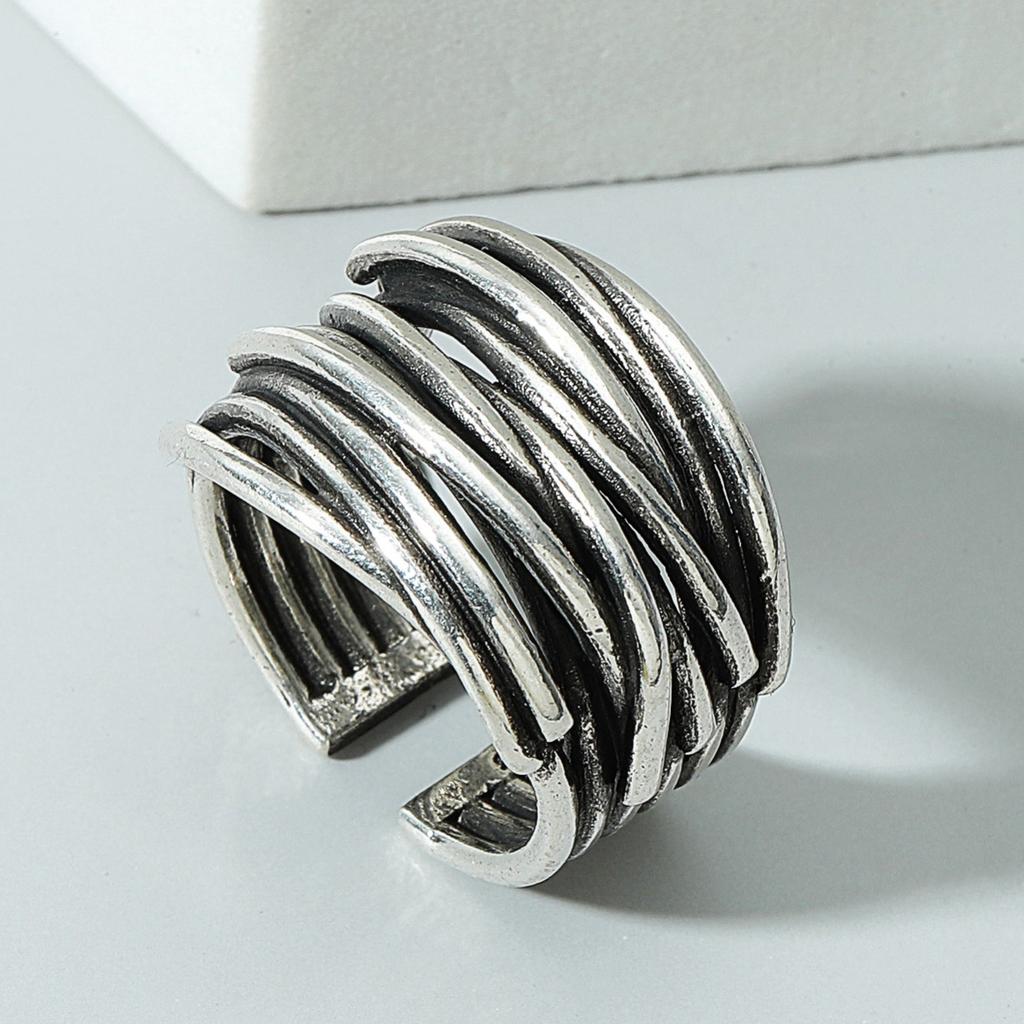 Gothic Curve Ring Niche Design Creative Index Finger Ring Retro Plated Multi-Layer Winding Open