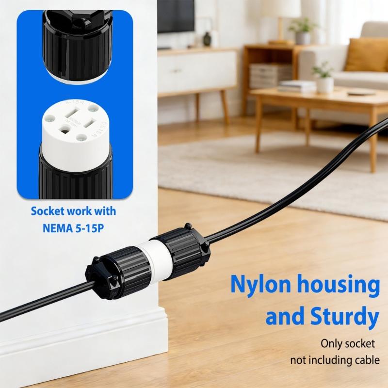 Industrial 2Pole Female Plug NEMA 5 15P Straight Blade 125V 15A Grounding Ergonomic Cord Outlet