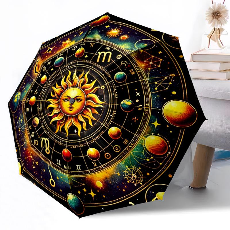 Moon and Sun Automatic Umbrella Folding Umbrella with 8 Ribs Weight for Women/Men Outdoor Accessory