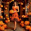 Women's Halloween Print Off Shoulder Spaghetti Strap Dress for Party