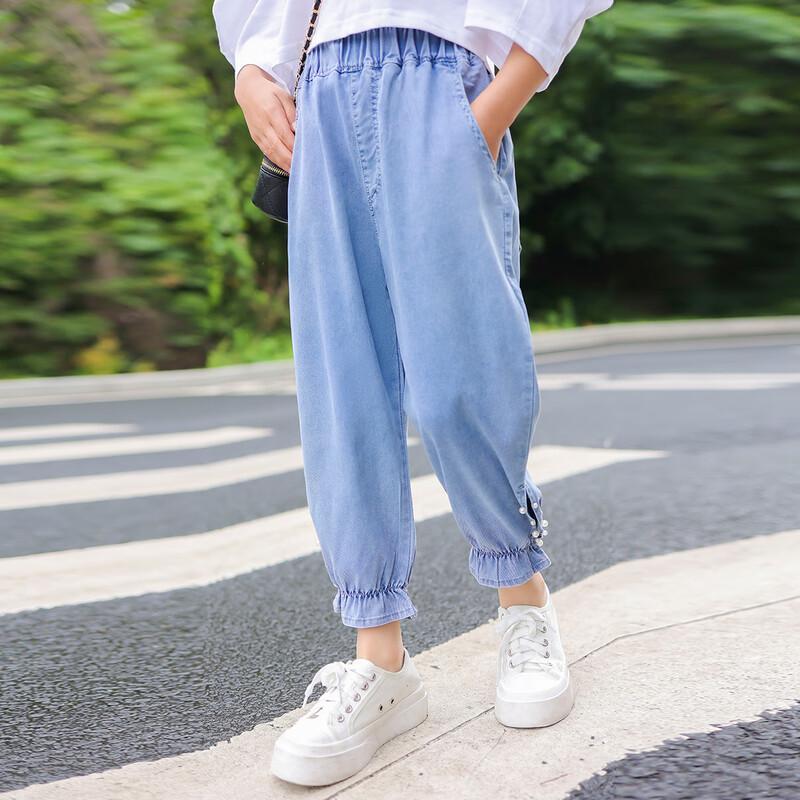Mumu House Girls' Tencel Denim Summer Cropped Anti-Mosquito Jeans