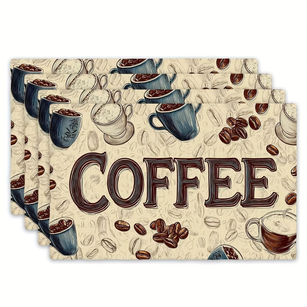 

Coffee Lover Placemats Set of 4 Beans Cups Print Table Mats Linen Decor for Cafe Kitchen Home Dining Tableware 2D Flat 4Pcs-30X45cm(12X18in