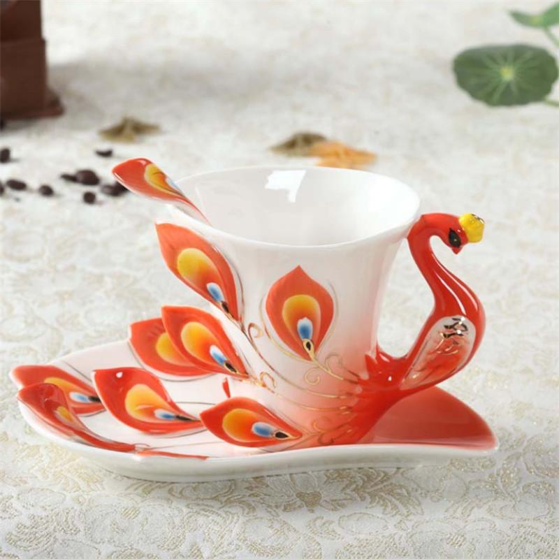 200ML porcelana kostna 3D kolor emalia zwierząt filiżanka kawy ze spodkiem i łyżką ceramiczne popołudniowe filiżanki Drinwkare