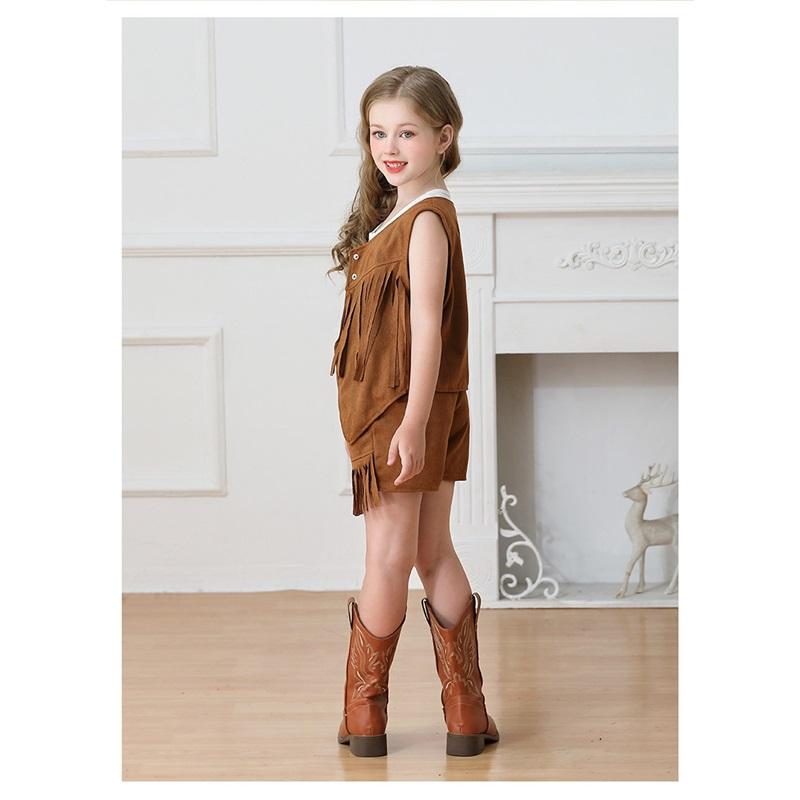 Kinderbekleidung Festival Fransenweste Wildleder Western Cowboy Shorts Mädchen Hippie Performance Outfit