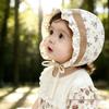 Retro Floral Baby Hat with Ear Protection & Lace Tie-Up for Girls - Spring/Autumn