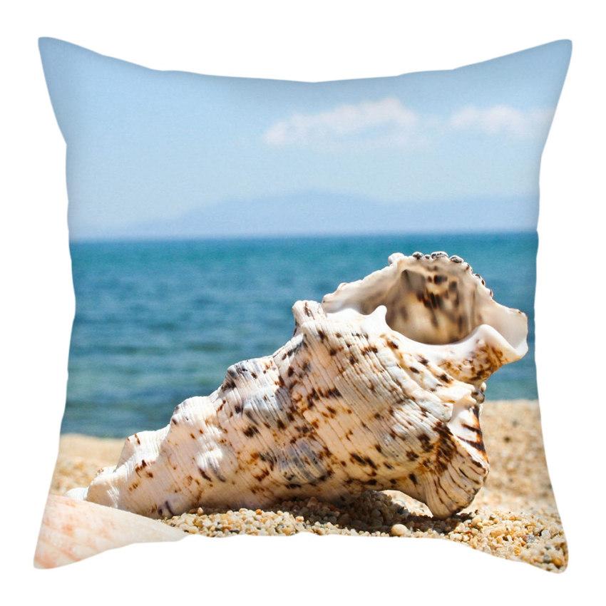 Beach Decoration Pillowcase Natural Landscape Starfish Conch Shell Printing Pillow Home  Sofa Cushion Cover 45x45cm