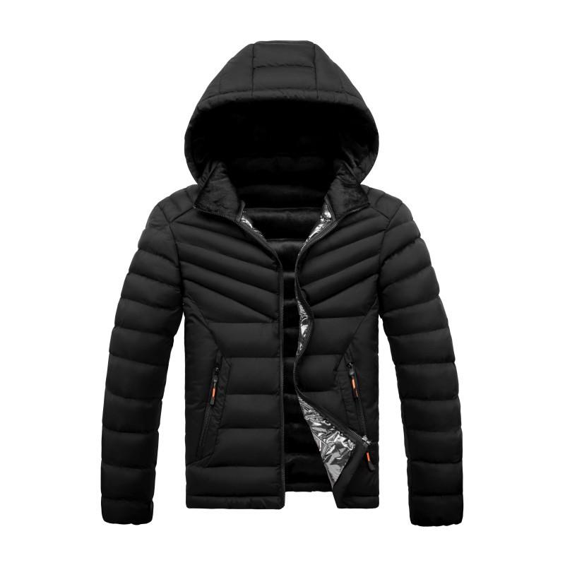 

Men s Casual Cotton Jacket Hooded Solid Color Winter Daily XL чорний