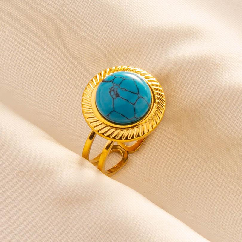 1pcs Blue Stone Ethnic Vintage Open Adjustable Sun Heart Star Stainless Steel Rings For Women Men Accessories Jewelry Bague Gift