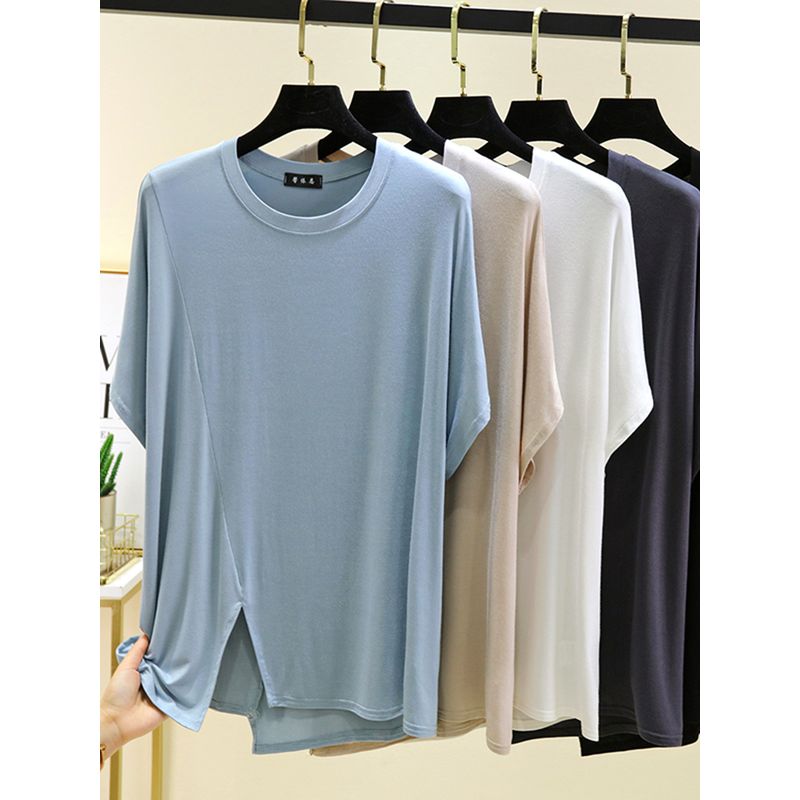 K-style Modal Asymmetrical Short-Sleeved T-shirt Women's Summer Thin Western Style Leisure Plus Size Loose Versatile Bottoming Top