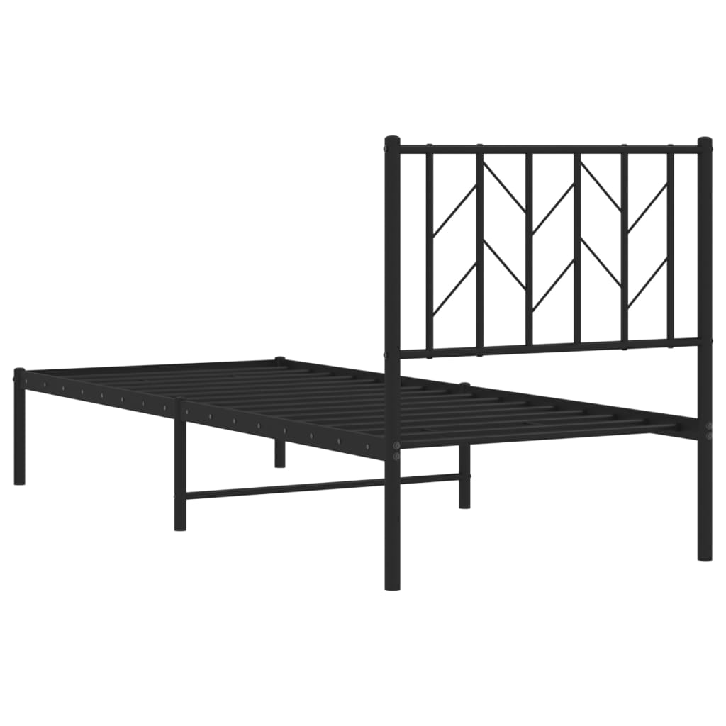 Vidaxl Metal Bed Frame with Headboard, Black, 75X190 Cm