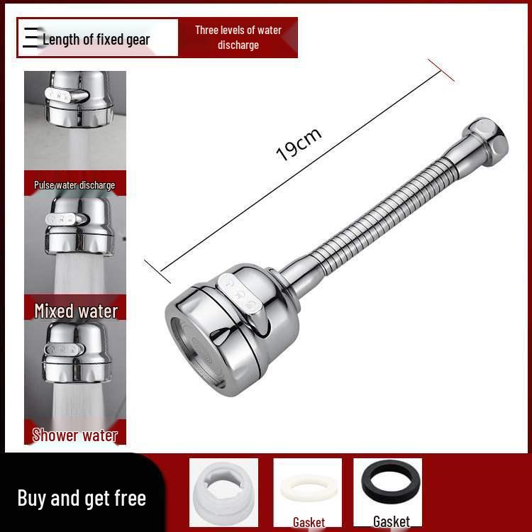 Universal Rotating Kitchen Faucet Extender with Anti-Splash Stainless Steel Nozzle and Multi-Level Pressurized Shower Head Filter