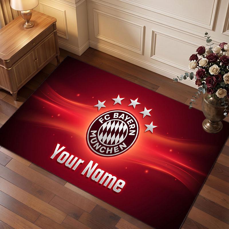 Tappeto in Cristallo di Velluto Personalizzato Bayern Monaco, Stampa Testo Nome Personalizzato, Logo Calcio Morbido Antiscivolo Tappetino per Pavimento Decorazione Casa Regalo